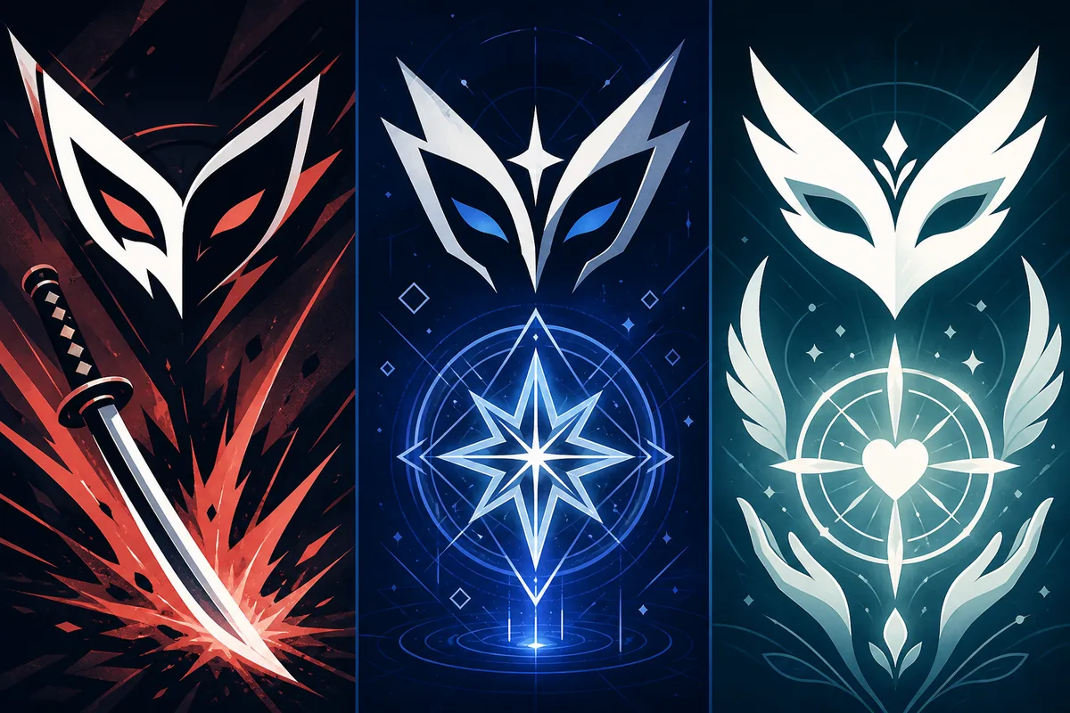 Editorial comparison graphic for physical, Almighty or magic, and healing Persona roles