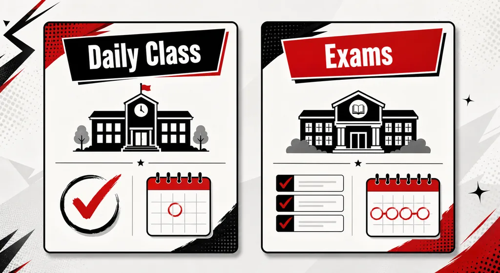 Editorial comparison of daily class answers and exam answer blocks in Persona 5 Royal