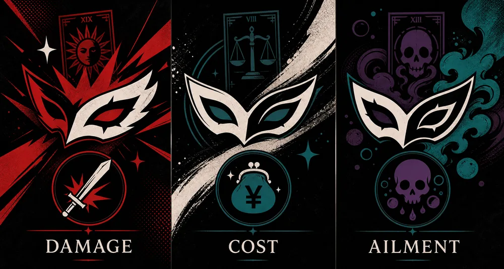 Editorial comparison of damage, cost, and ailment trait choices for Persona 5 Royal builds